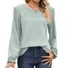 Women Tops Round Neck Puff Long Sleeve Solid Color Tee Shirt with Waffle Decoration Solid Color Loose Fit T-shirt
