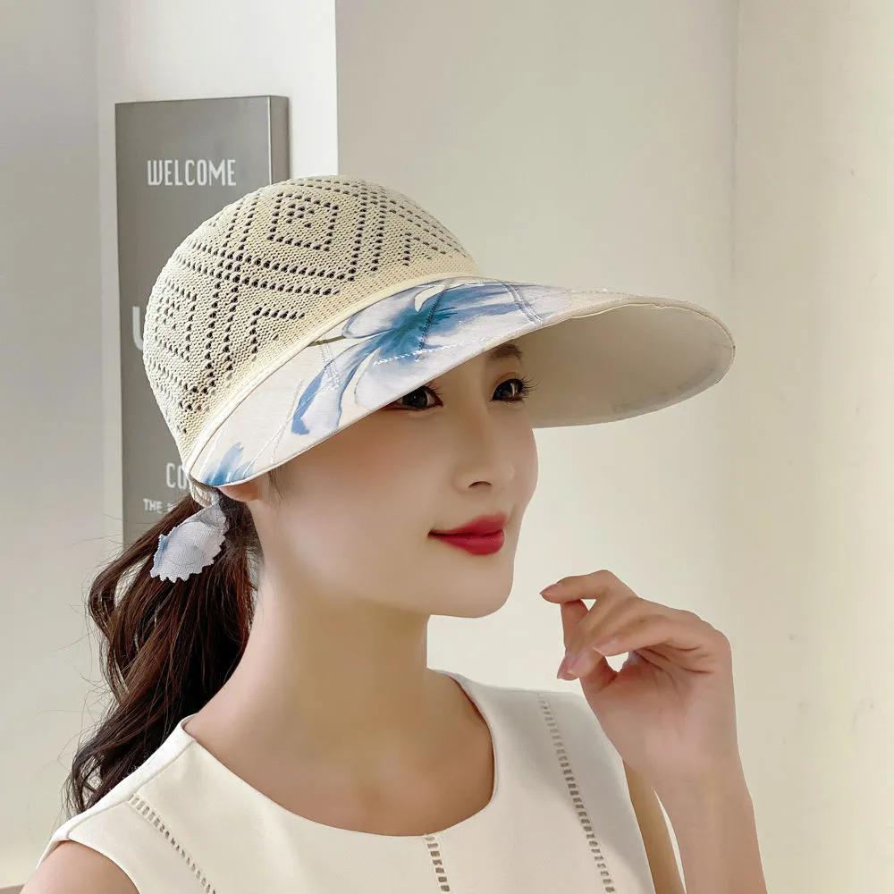WTEMPO Summer Thin Breathable Women's Wide Brim Solid Color Sun Hats Hollow-out Elegant Casual Foldable Summer Outdoor Sunscreen Hats