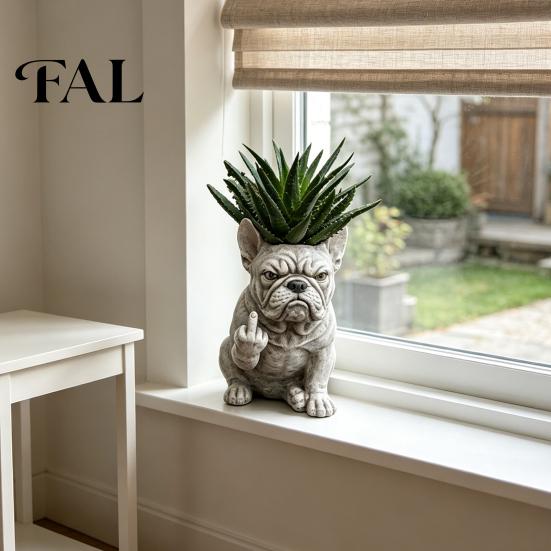 Indoor Decorative Planter Funny Bulldog Pot Novelty Middle Finger Dog Flower Cute Unique Garden Decor Statue for Outdoor Office Desk Creative