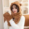 3 in 1 Plush Scarf Hat Gloves Thickened Fleece Scarves Hat Cute Bear Ear Plush Beanie  Girl
