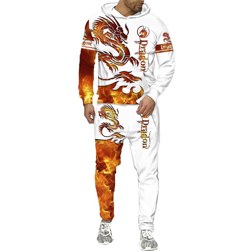 Мужской свитшот с 3D принтом дракона, комплект с капюшоном, мужской спортивный костюм/пуловер/куртка/брюки, спортивная одежда, весенне-осенний мужской костюм