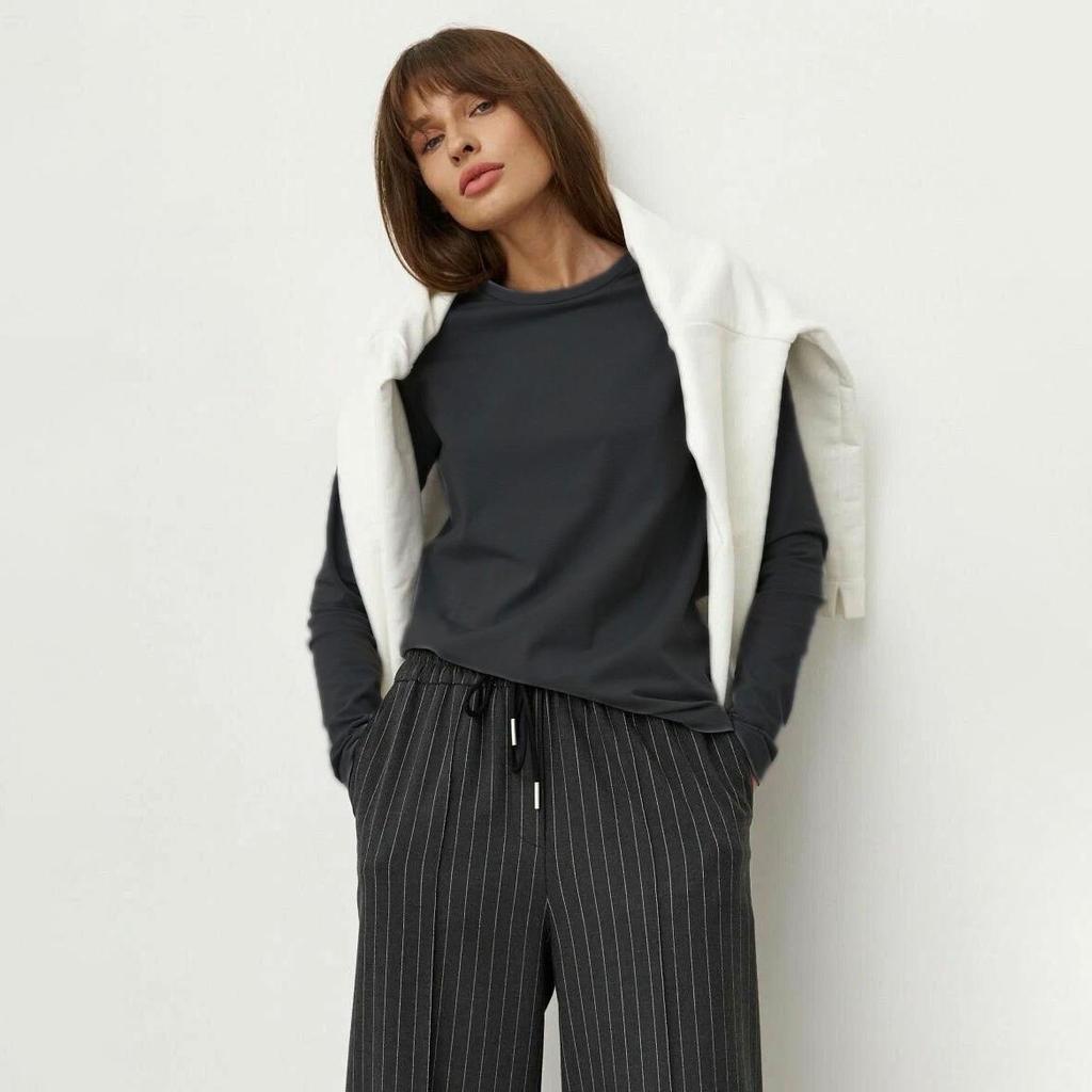 Футболка с длинным рукавом Beiyingni весна-осень, женская, однотонная, хлопковая, мягкая, с круглым вырезом, женская, высококачественная, повседневная, базовая футболка