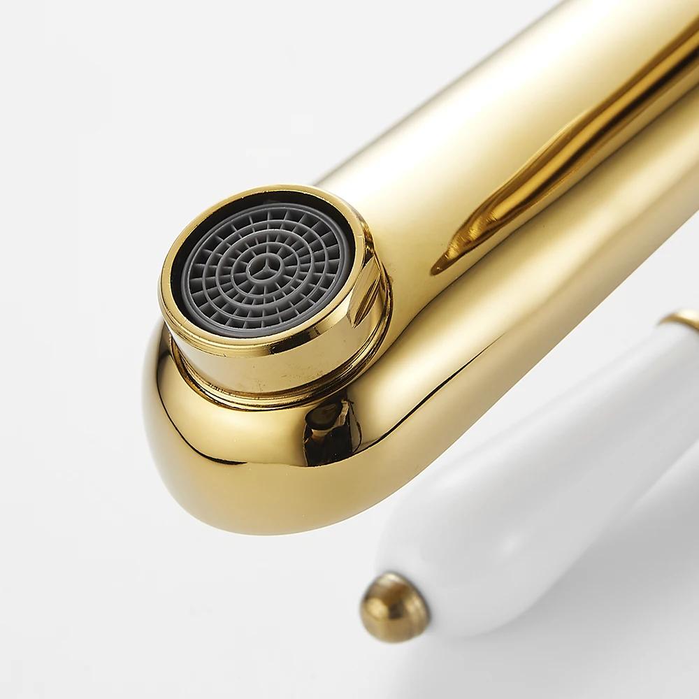 Basin Mixer Tap Gold Bathroom Sink Facuet Single Handle Hot and Cold Water Hoses Modern Bathroom Washroom Cloakroom Faucet