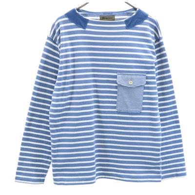 Nigel Cabourn сделано в Японии Полосатый узор Длинный рукав Крой 50 синий Мужской Б/У