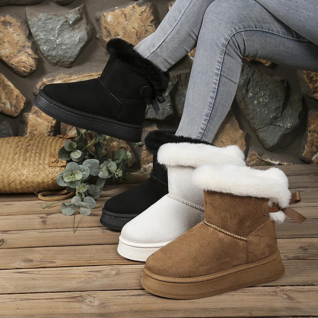 Fashion 2025 New Women Boots Winter Flat Wear-resistant Soft Plus Boots Velvet Warm Women Shoes Fashion Bow Round Toe Elegant Snow Boots