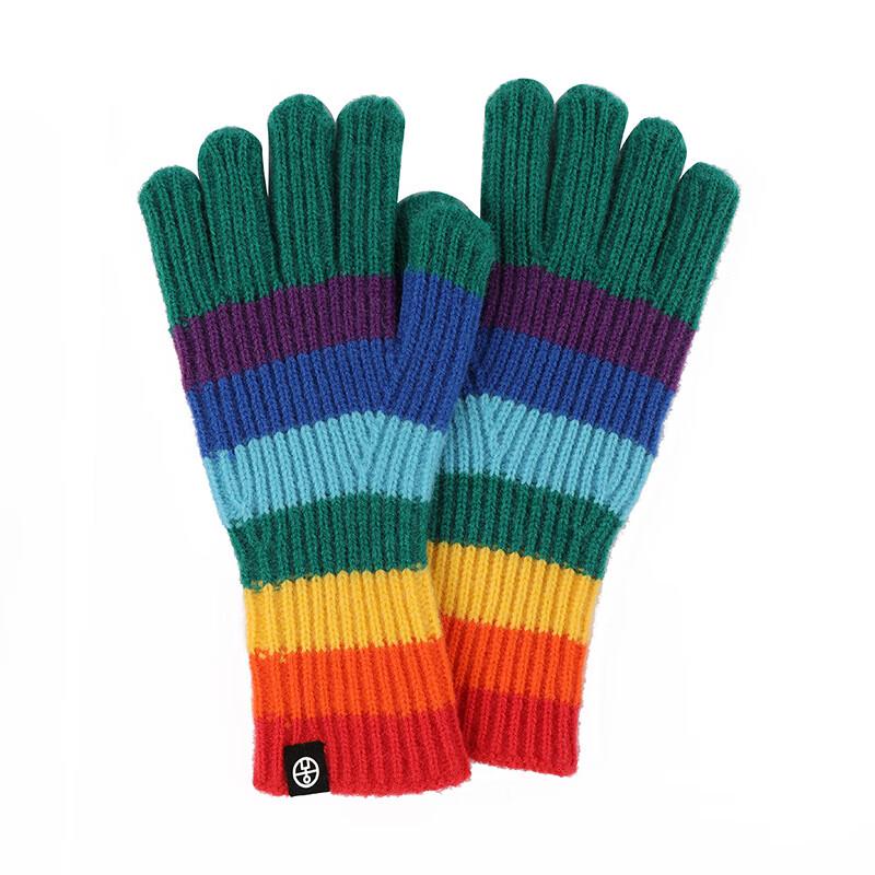 REACH STAR Winter Rainbow Stripe Fingerless Gloves