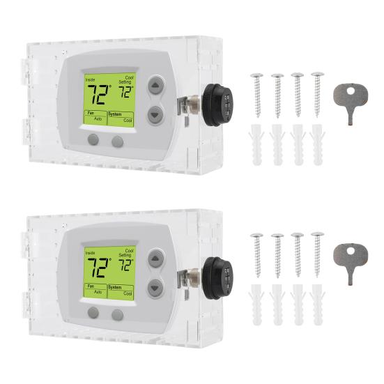 2Pcs Large Universal Thermostat Lock Box with Modifiable Password, Clear Thermostat