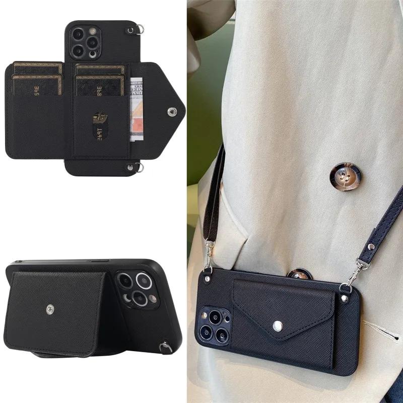 Crossbody Lanyard Wallet with Card Holder Phone Case for IPhone 13 12 Mini 15 14 11 Pro Max XS XR X 8 7 Plus PU Leather Cover