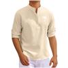 Men's T-shirt Long-sleeved Stand-up Collar Open-button Coconut Printed Shirt Men's Casual Sports Top