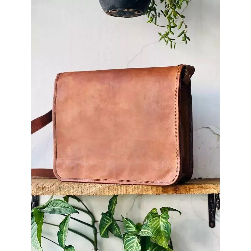 Messenger Goat Leather Brown Shoulder (Free Sling Black Bag Size - 9 X 7 X 3 In )