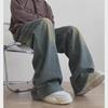 Men's Retro Blue Distressed Wide-Leg Jeans - Cleanfit Straight Style for Spring & Autumn
