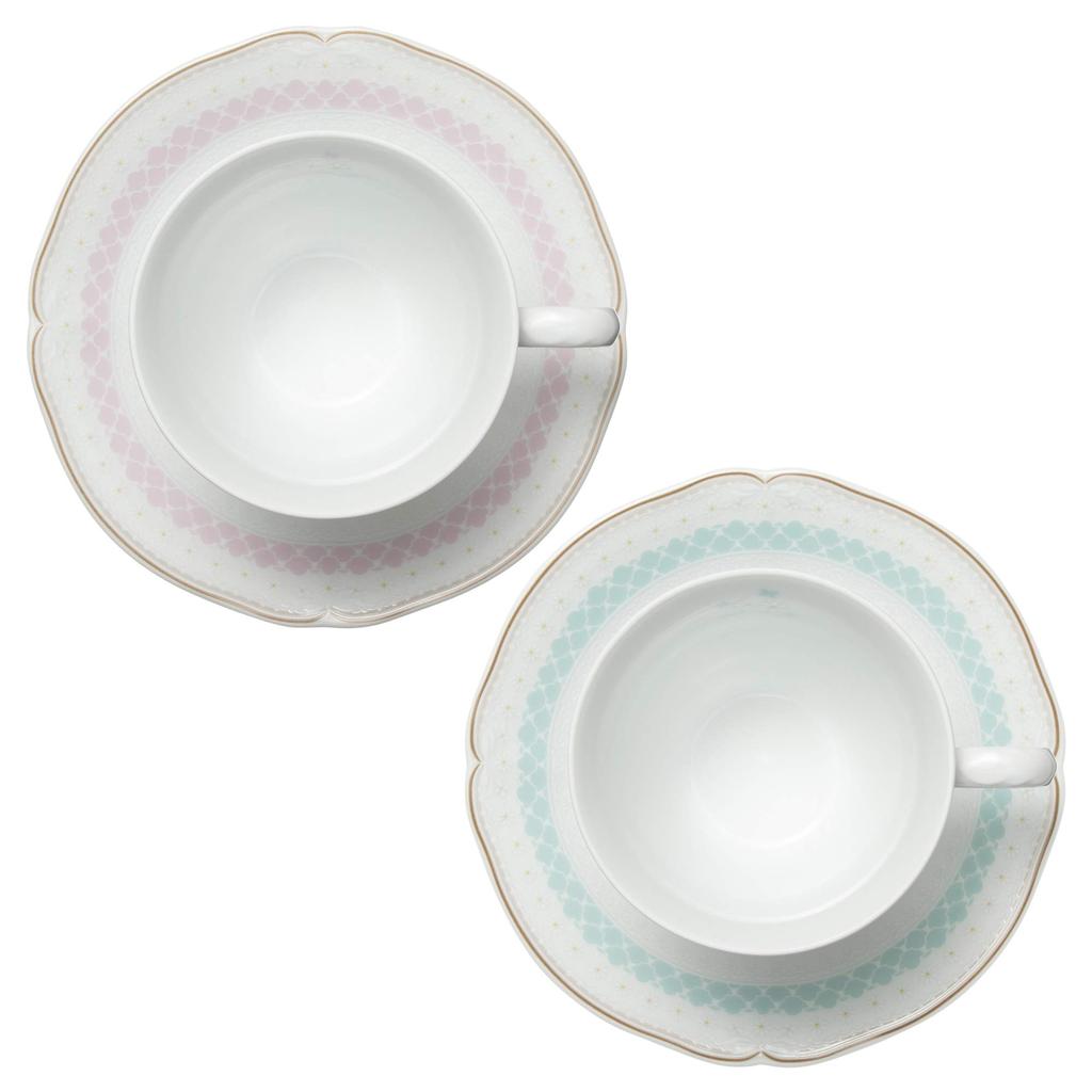 Noritake Кофейная чашка и блюдце (Набор из двух меняющих цвет пар) 215 мл Дейзи Белл Подходит для микроволновой печи, Розовый и Голубой Тонкий фарфор, P9588A/1705-01