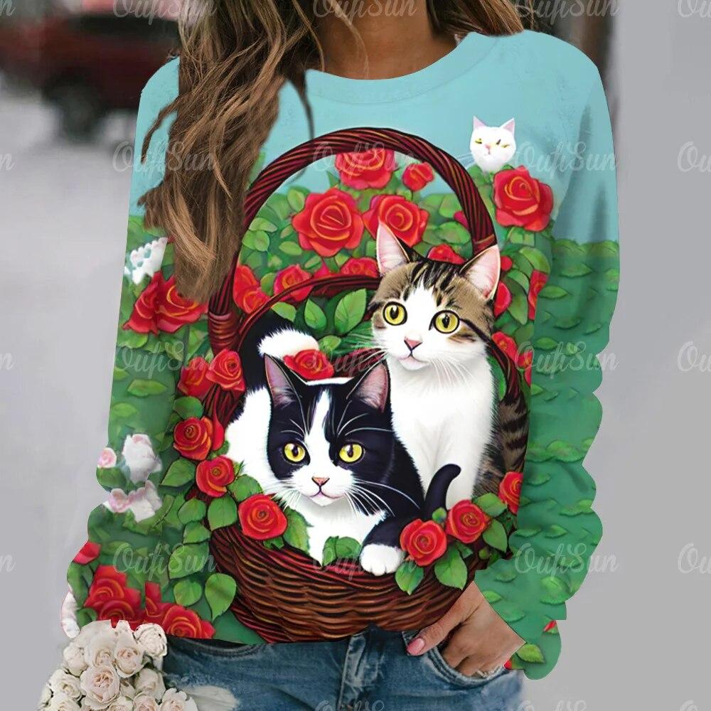 Kawaii женская футболка с забавным рисунком кота, футболка с длинными рукавами, повседневная уличная одежда, женский свитер, новый женский пуловер, одежда, топ