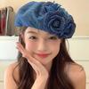 Women Painter Hat 3D Rose Decor Cowboy Artist Hat All Seasons Denim Cap