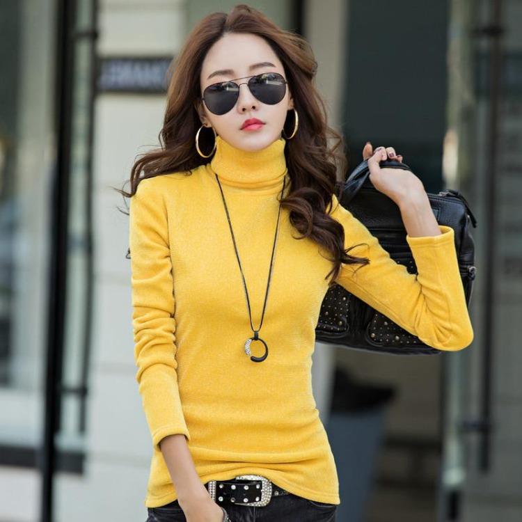 New Winter Women's Turtleneck Long Sleeve T-Shirt Velvet Thickened Thermal Top Gold Silver Boutique Drop Shipping One Piece