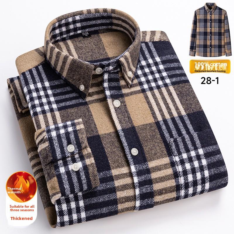 Мужская рубашка из чистого хлопка в клетку с длинным рукавом — модная, повседневная, универсальная