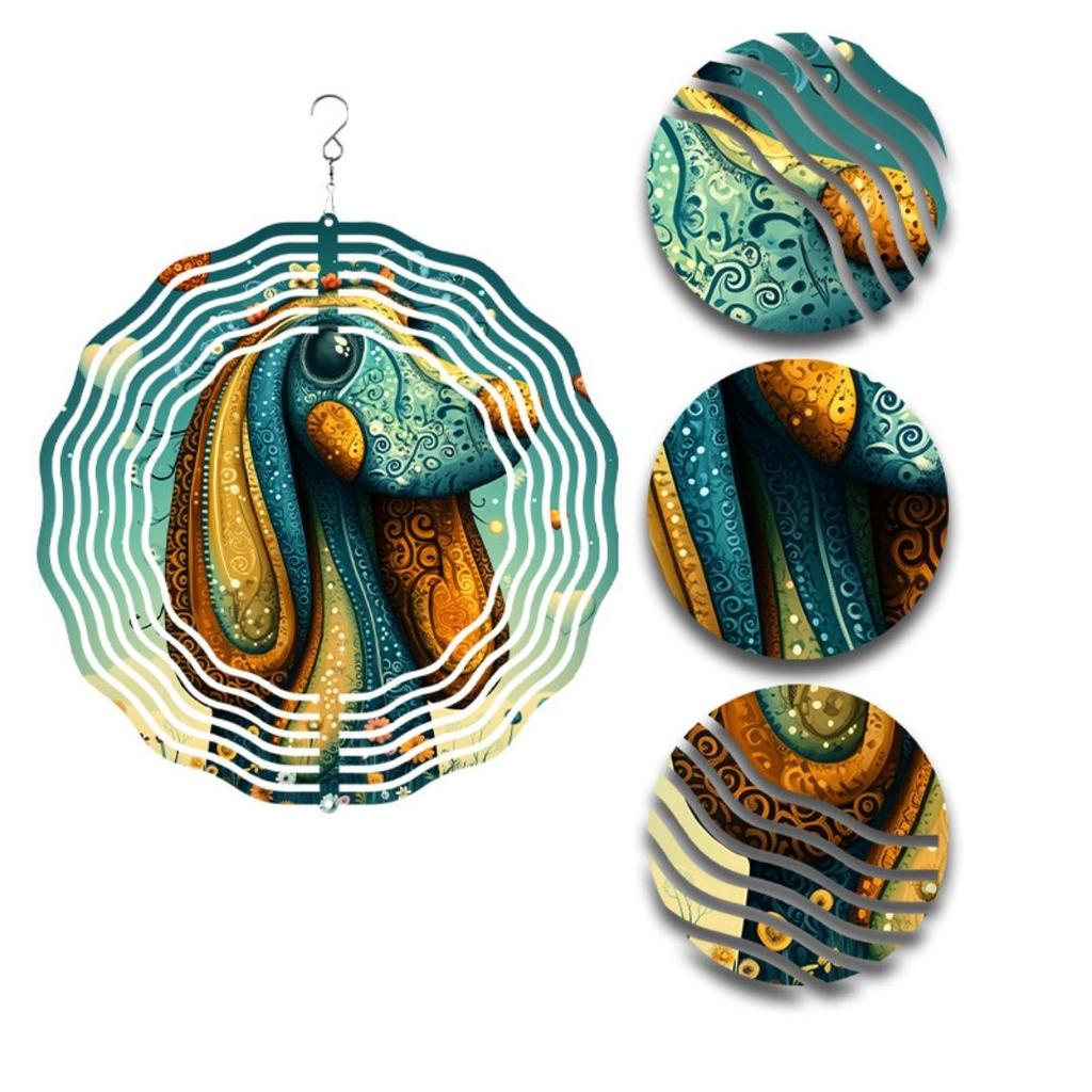 Vibrant 3D Metal Dog Wind Spinner - 10-Inch Solar/Breeze-Powered Outdoor Decor, Smooth 360° Rotation