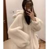 Korean Style Mink Fur Coat Women Winter Warm Hooded Plush Long Thick Jacket