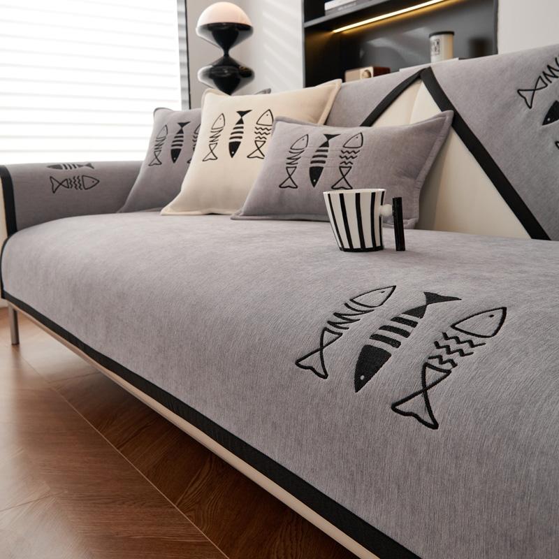 Solid Color Sofa Towel for Living Room Chenille Sofa Cushion Couch Cover Modern Minimalist Corner Sofa Cover Multi-sizes