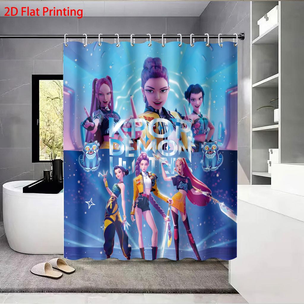 1 шт. K-pop Принт Охотники на демонов Водонепроницаемая Душевая Занавеска для Ванной Комнаты Перегородка для Конфиденциальности Подвесная Занавеска с 12 Крючками Легкая Установка