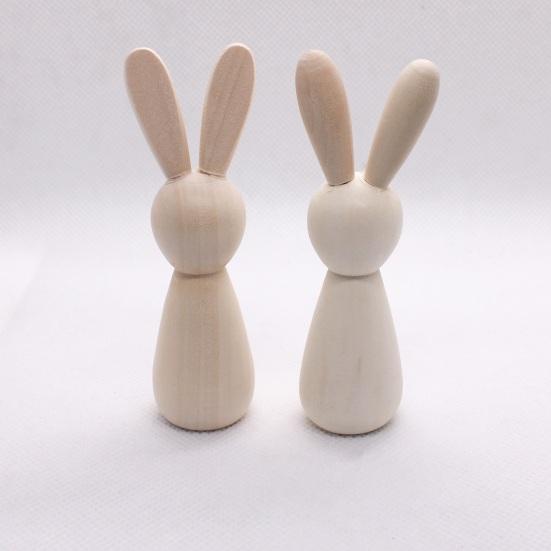 Unfinished Wooden Rabbit Crafts DIY Mini Wood Bunny Figurine Easter Blank Bunny Peg Dolls for Painting