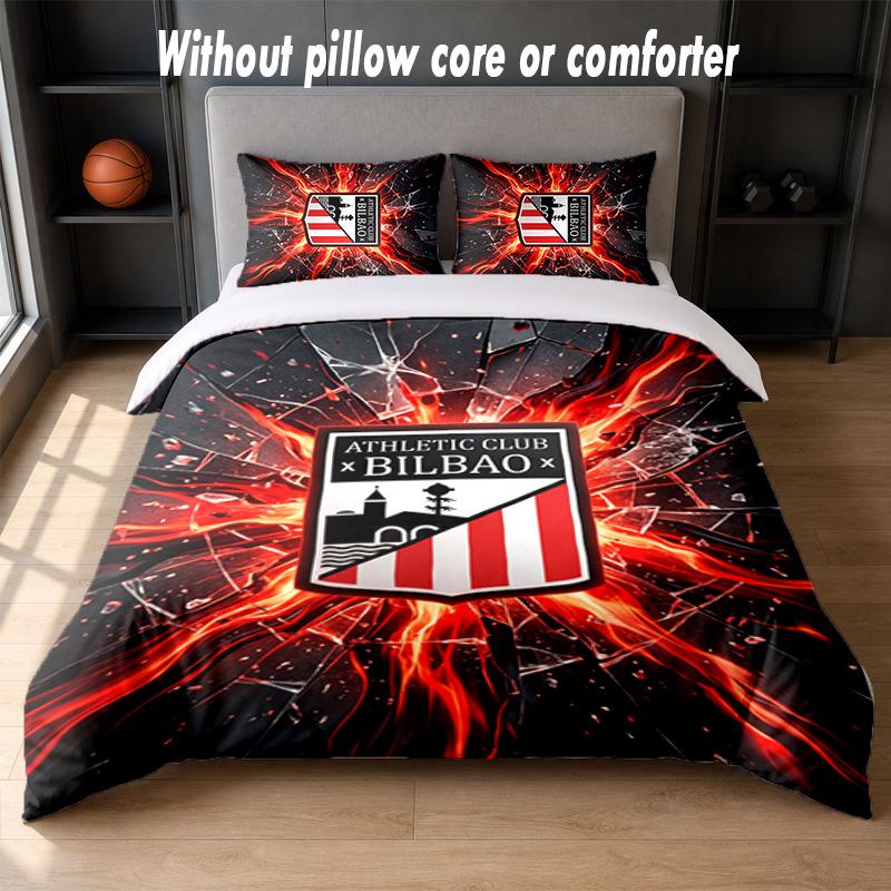 Athletic Bilbao Football Design Bed Bedding Set 1 Duvet Cover + 2 Pillowcases Soft Breathable Household Bed Linens