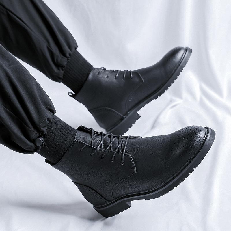 High-top Leather Shoes Men's British Brock Martin Boots Korean Version Retro British Style Business Shoes S54-R