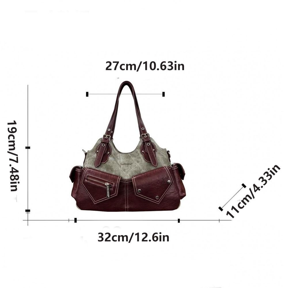 PU Women's Shoulder Bag with Denim Patchwork Armpit Handbag Fashion Crossbody Bag Casual Outing