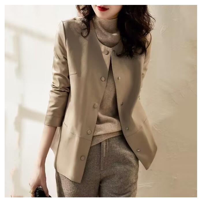 Стильная женская тонкая кожаная куртка осень/зима 2023 года с бархатом, высококачественная повседневная верхняя одежда большого размера