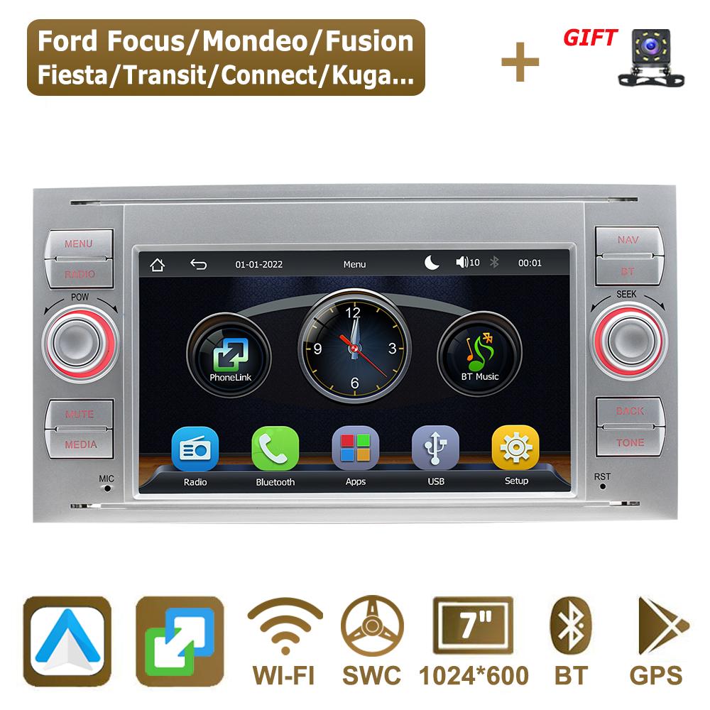 Автомагнитола 2 DIN, 7 дюймов, для Ford Focus 2007 Mondeo S-max C MAX Kuga Galaxy Fiesta Transit Fusion, Android Auto, Мультимедийный плеер