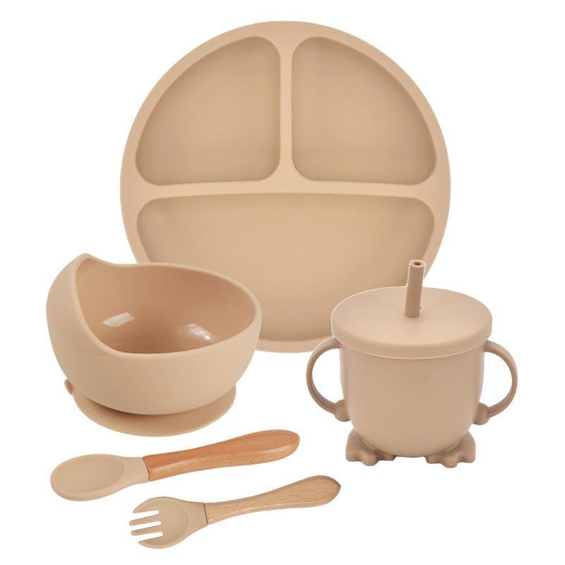 Силиконовый набор для кормления детей, 5 шт., силиконовая миска, обеденная тарелка, ложка, вилка, детская посуда, силиконовая посуда без BPA для детей