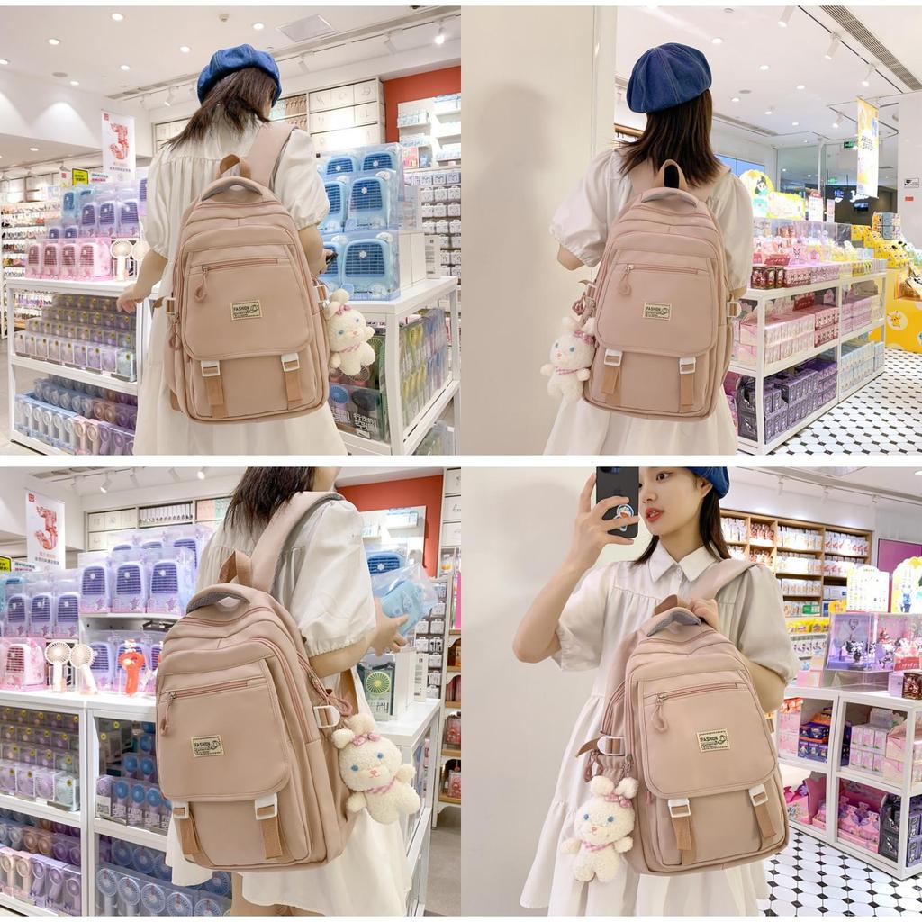 Trendy Girls' High School Backpack With Colorful Contrast Design Soft Retro Bookbag For Teens