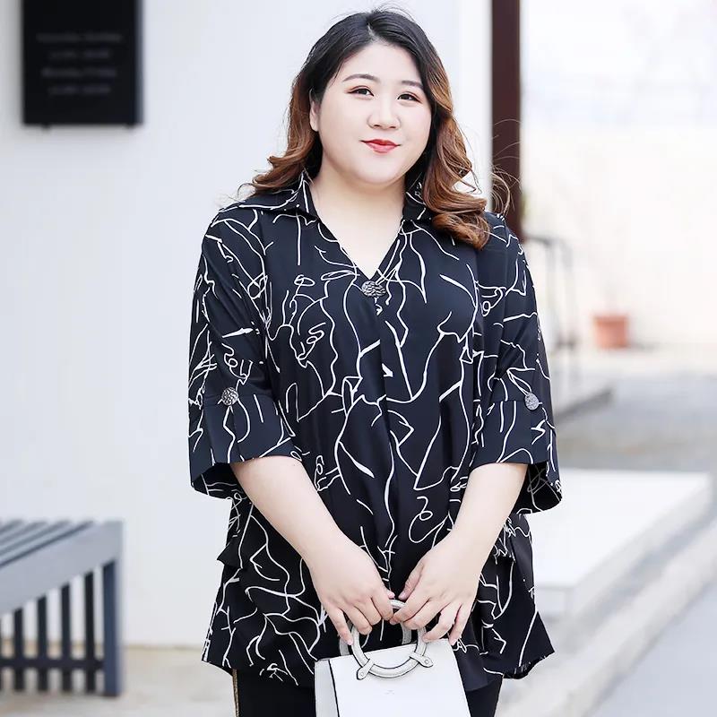 4xl8xl Fat Shortsleeved Tshirt Size Woman Summer Dress Plus Fat Oversized Chiffon Printed Top Breathable And Loose