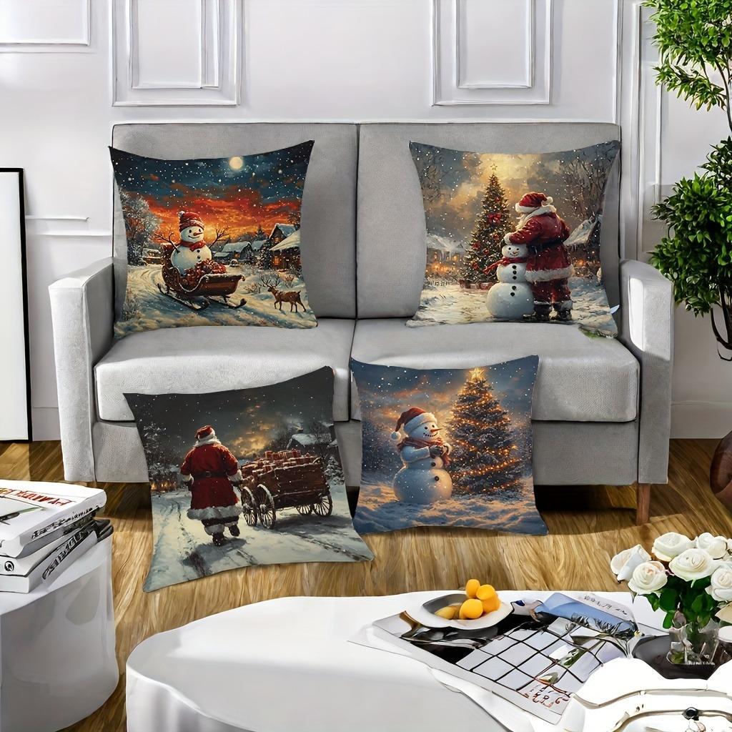 Рождественское украшение наволочка Зимняя снежная сцена Санта-Клаус Снеговик наволочка Чехол для диванной подушки украшение для дома
