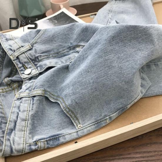 Women Jeans Straight Wide Leg High Waist Solid Color Loose Pockets Button Zipper Closure Retro Floor Length Streetwear Long Trousers