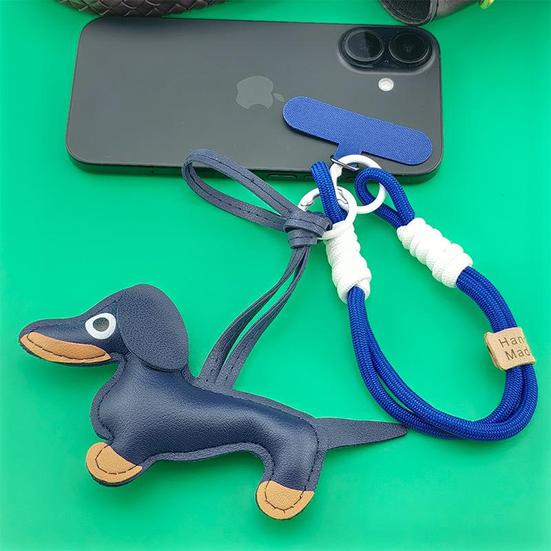 Dachshund Bag Pendant Premium Cartoon Dachshund Mobile Phone Chain Rope Leather Puppy Ins Bag Pendant Miu