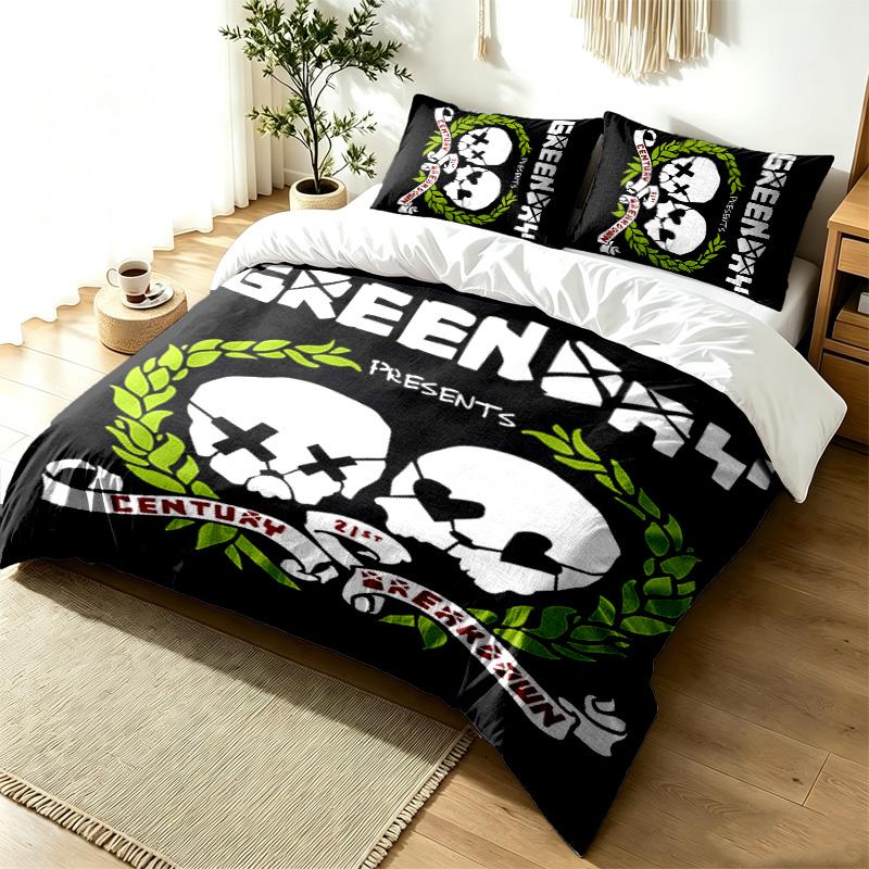 Green day 3pc Duvet Cover Set Simple Modern Bedding Set Wrinkle Resistant Soft Fabric All Season Use a perfect gift