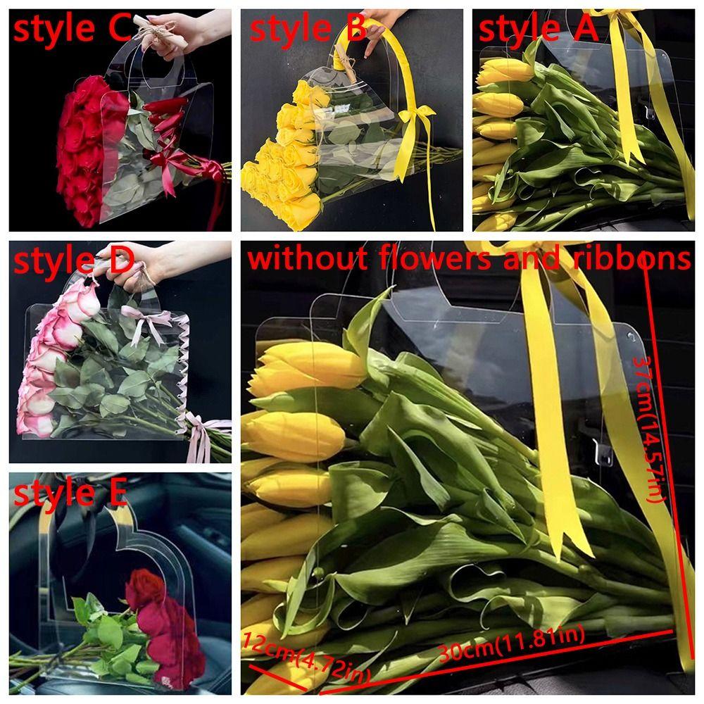 3 Pieces Transparent PET Flower Bouquet Bag Waterproof Romantic Flower Wrapping Handbag Portable with Handle Flower Packing Bag