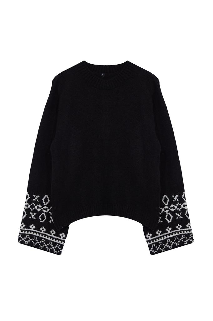 Women's Fashionable Stylish Sweater Mink Soft Textured Sleeve Detailed Crew Neck Knitwear Sweater