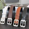 Мода ПУ Кожа 102 см Длина 2,4 см Ширина Серебряная Квадратная Металлическая Пряжка Женские Ремни Под Платье И Джинсы Женский Пояс