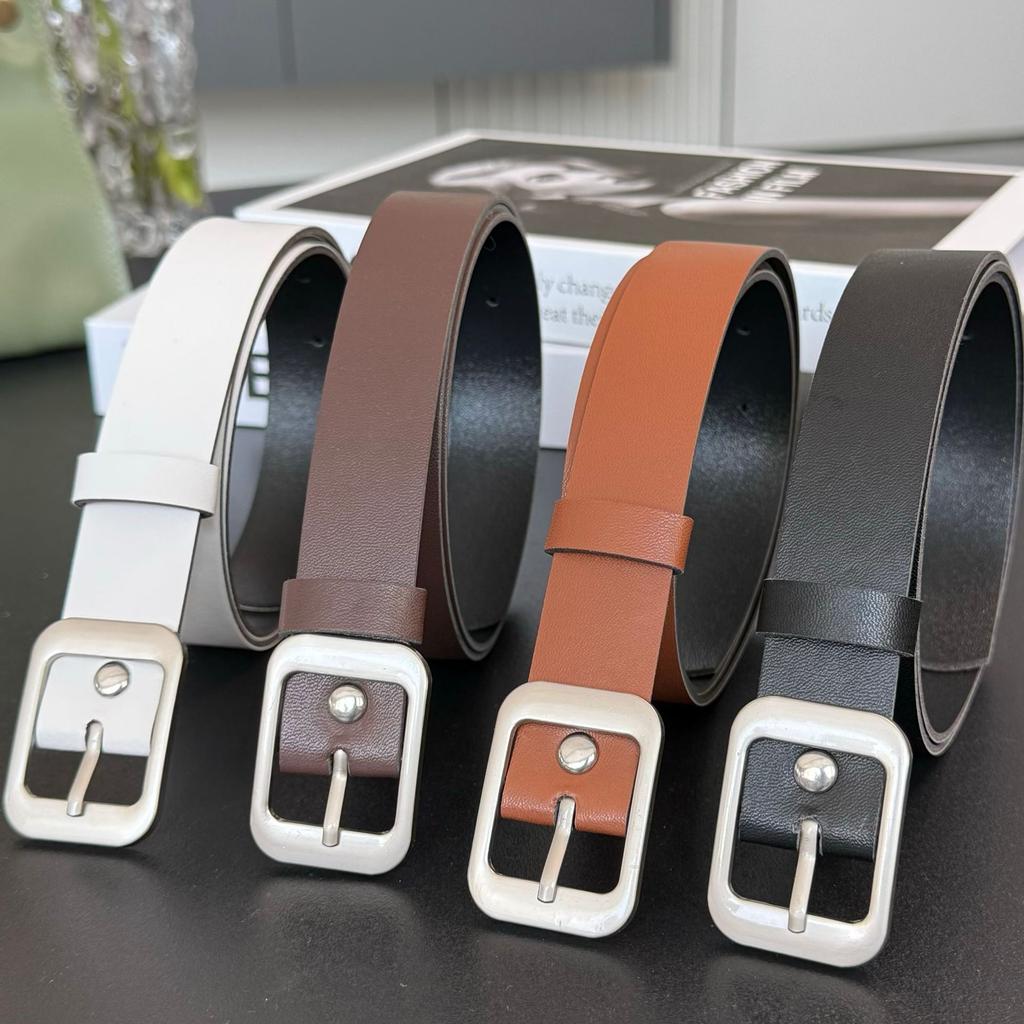 Мода ПУ Кожа 102 см Длина 2,4 см Ширина Серебряная Квадратная Металлическая Пряжка Женские Ремни Под Платье И Джинсы Женский Пояс