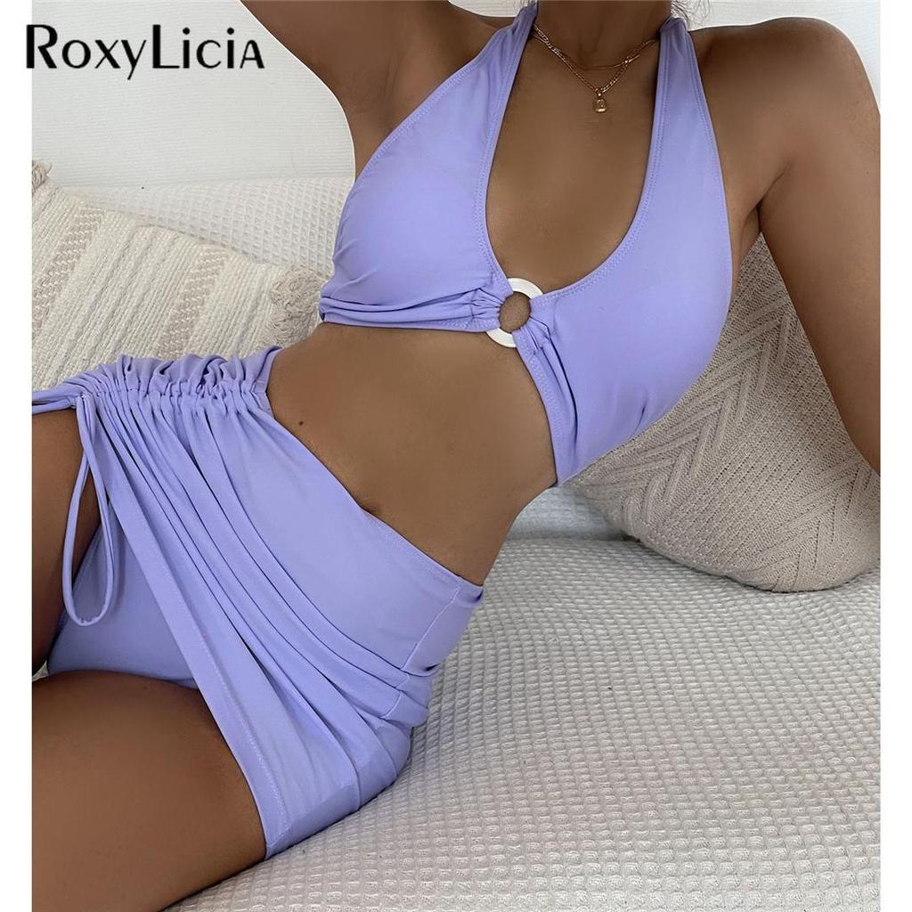 3PCS With Skirt Halter Lace Up Bikini Women Swimwear Female Swimsuit Three-pieces Bikini Set Bather Bathing Suit Swim Lady