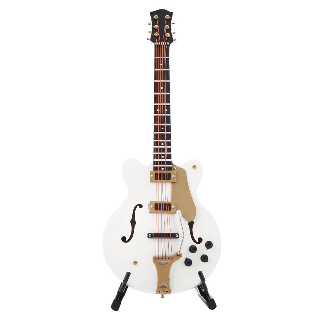 7in White Miniature Electric Guitar Replica with Box Instrument Model Ornaments Christmas Gifts