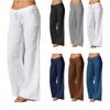 Весенние женские хлопковые и льняные длинные брюки с карманами, эластичные широкие брюки для йоги, однотонные повседневные свободные брюки размера плюс