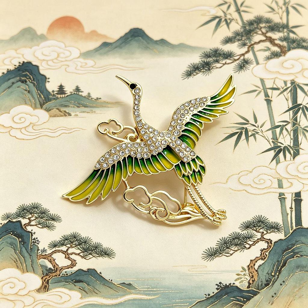 Chinese Style Crane Brooch for Women High-End Classical Elegant Temperament Corsage Vintage Niche Pin Hanfu Coat Accessory