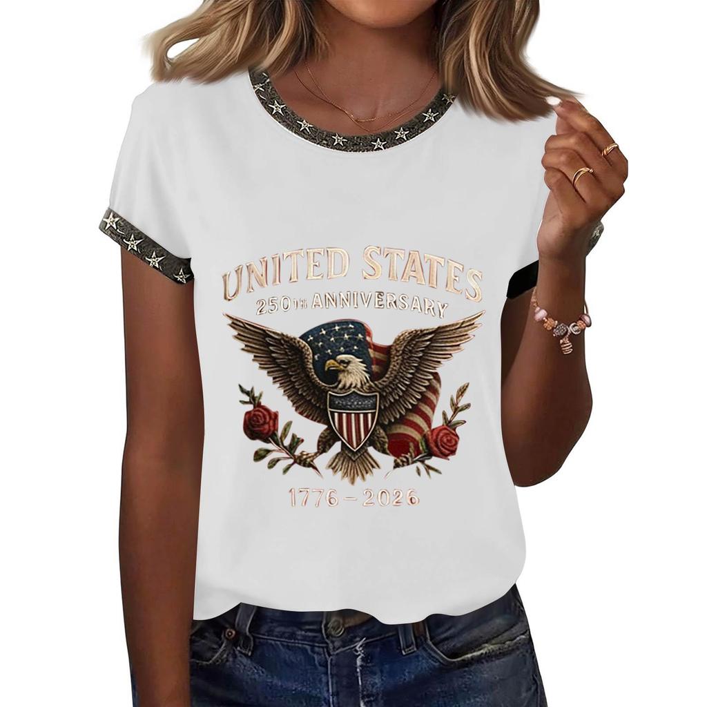 Women's Casual Pullover Short Sleeve T Shirt Crew Neck Graphic Print Top Relaxed Fit Lightweight Soft Fabric Summer Tee