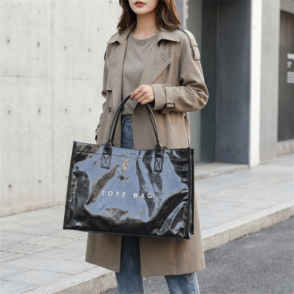 Glossy Transparent Jelly Bag Large Capacity Letter Prints Handbags Fashion PVC Tote Bag Swimming