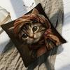 Vintage Art Cat Throw Pillow Cover, Elegant Renaissance Style Tabby Cat With Floral Scarf Decorative Cushion For Couch