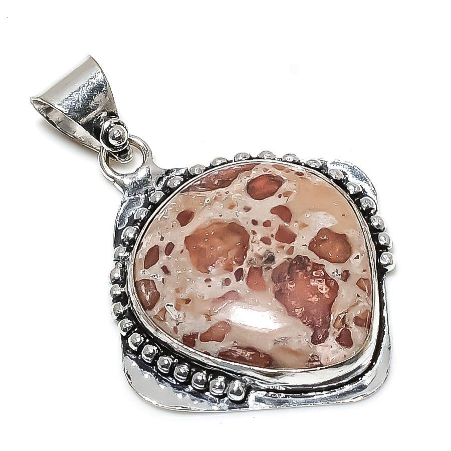 Natural Leopard Skin Jasper Gemstone 925 Sterling Silver Pendant 2.01" f9E71