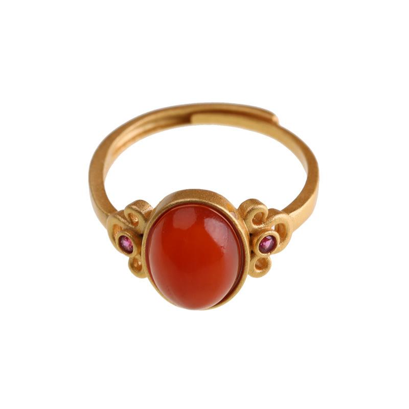 Старинные золотые изделия, инкрустированные натуральным красным сердоликом овальные кольца для женщин, простой креативный дизайн, открытие ретро, новинка в ювелирных изделиях